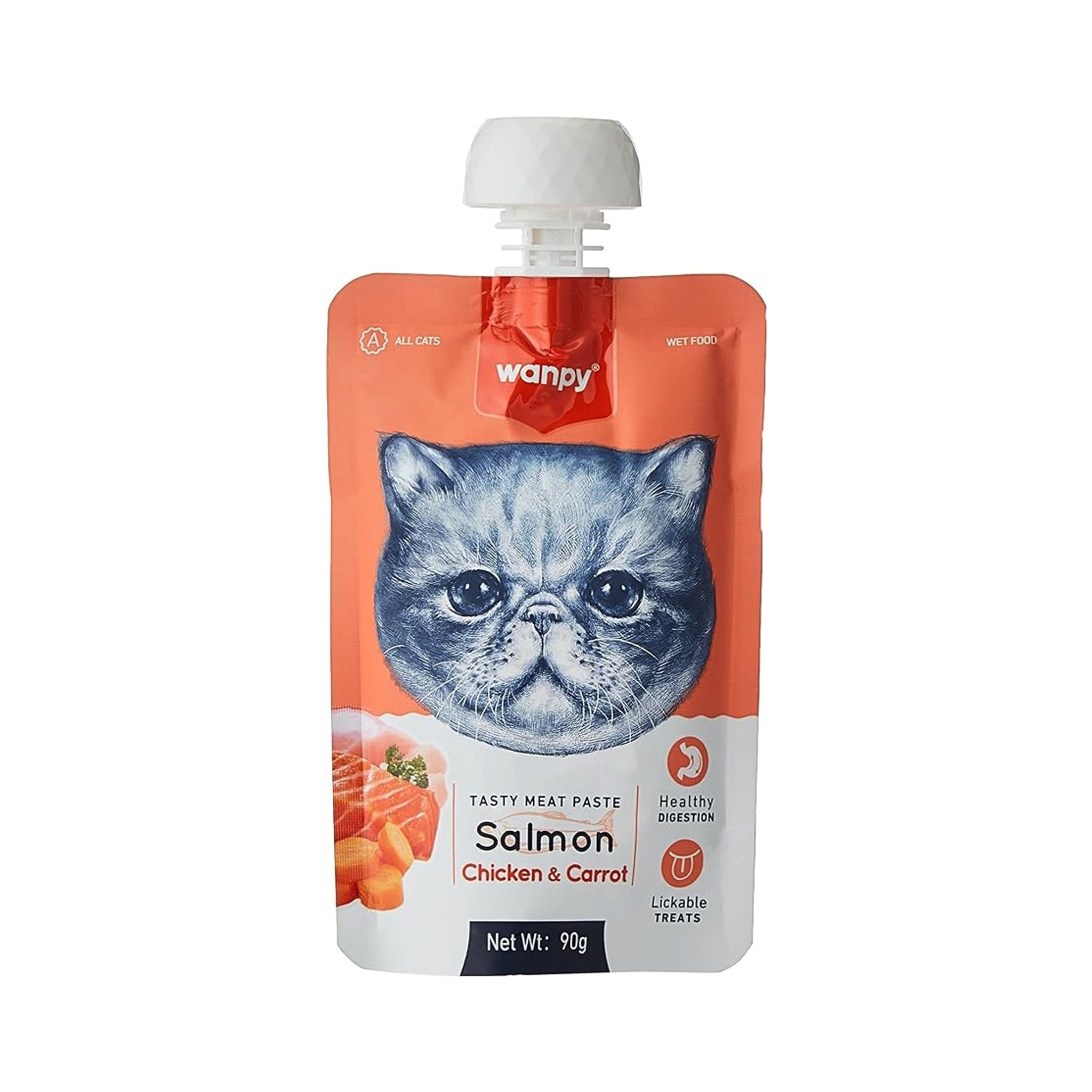 Wanpy Adult Cat Tasty Meat Paste Salmon Chicken & Carrot 90 g Pouch - Confiance Co