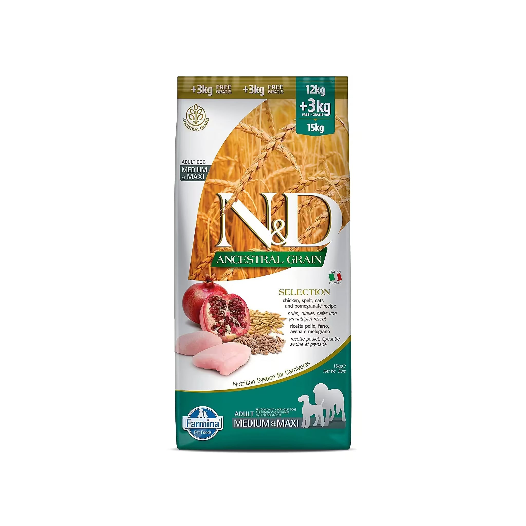 Farmina Adult Dog N & D AG Chicken & Pomegranate Medium & Maxi 15 Kg Bag