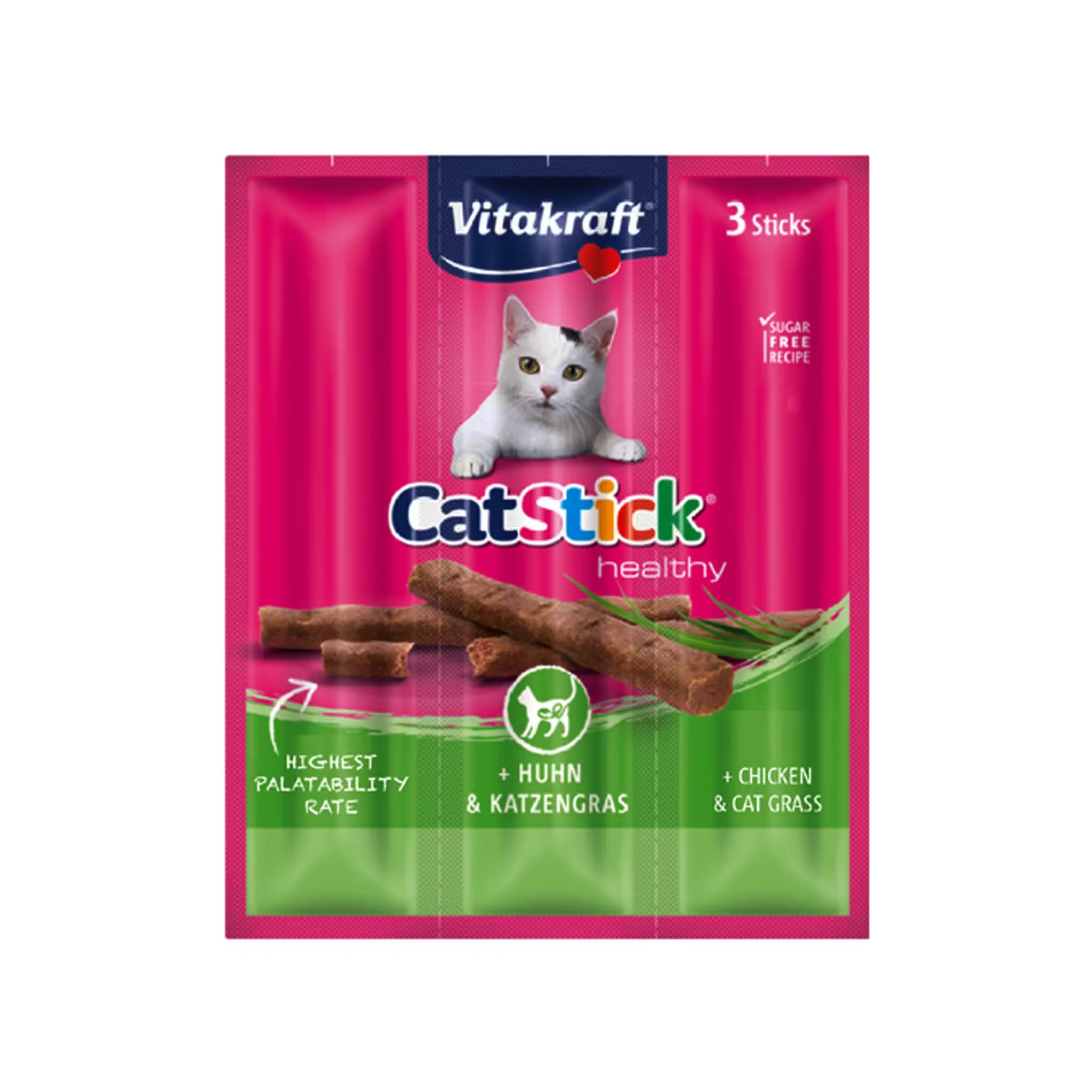Vitakraft Adult Cat Stick Chicken & Cat Grass 18g x 3