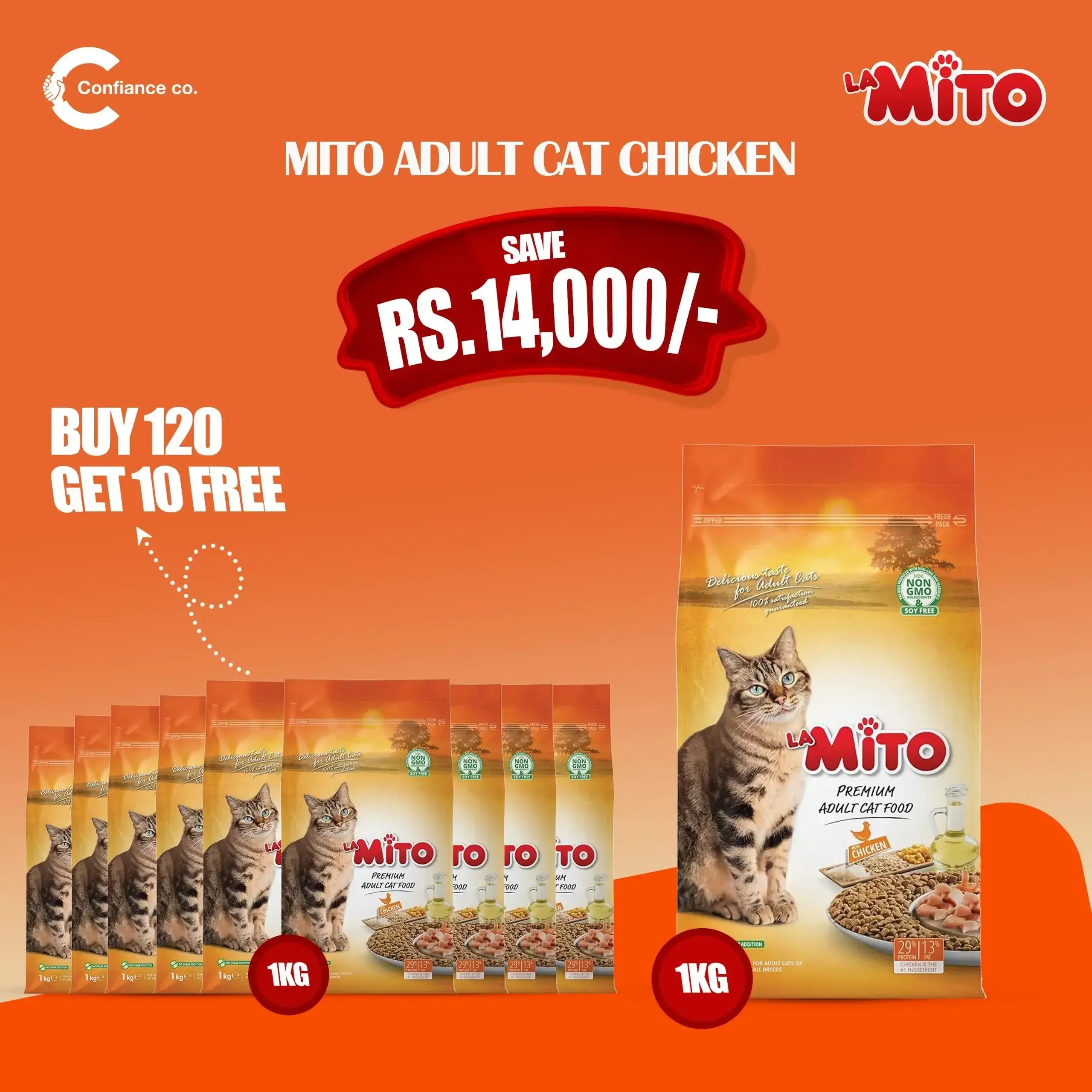 Mito Adult Cat Chicken 1 Kg 120+10 Deal - Confiance Co